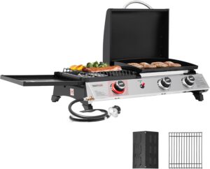 Royal Gourmet PD1305H 3-Burner Propane Gas Grill, Griddle Combo with Lid